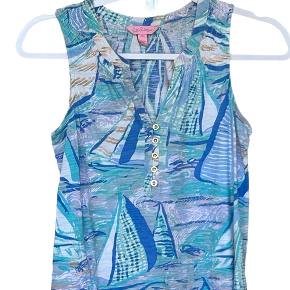Lilly Pulitzer Essie Aboat Time Sailboat Tank Top Sleeveless Shirt Size XXS - Picture 2 of 6